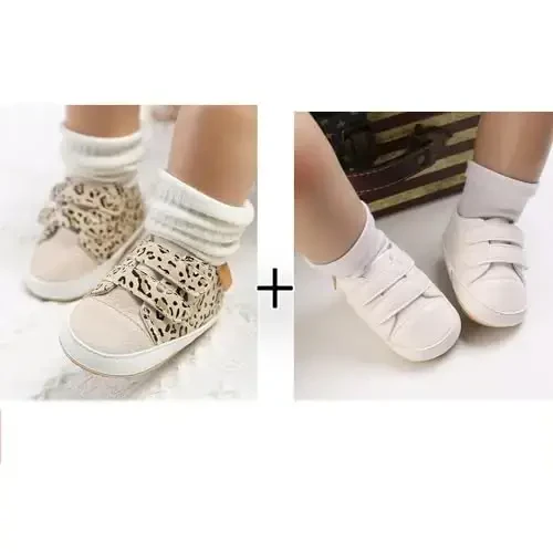 eitwo 2Pairs Baby Shoes,Boys Girls Non-Slip Rubber Sole Sneakers,Unisex Infant Soft Lightweight First Walking Crib Shoes - 3