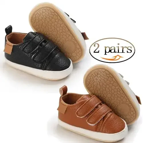 eitwo 2Pairs Baby Shoes,Boys Girls Non-Slip Rubber Sole Sneakers,Unisex Infant Soft Lightweight First Walking Crib Shoes - 3