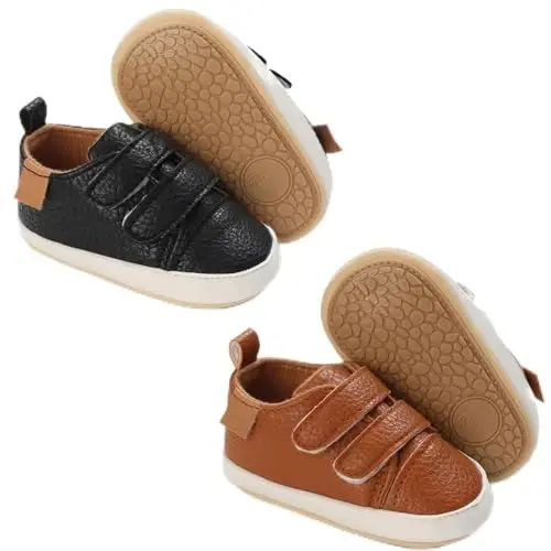 eitwo 2Pairs Baby Shoes,Boys Girls Non-Slip Rubber Sole Sneakers,Unisex Infant Soft Lightweight First Walking Crib Shoes - 1