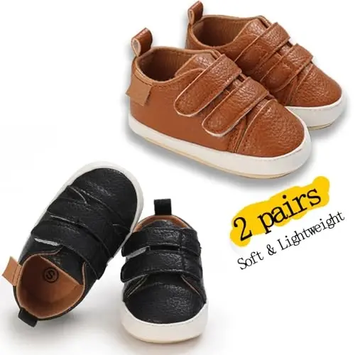eitwo 2Pairs Baby Shoes,Boys Girls Non-Slip Rubber Sole Sneakers,Unisex Infant Soft Lightweight First Walking Crib Shoes - 4