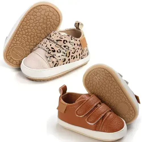 eitwo 2Pairs Baby Shoes,Boys Girls Non-Slip Rubber Sole Sneakers,Unisex Infant Soft Lightweight First Walking Crib Shoes 
