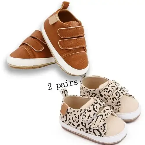 eitwo 2Pairs Baby Shoes,Boys Girls Non-Slip Rubber Sole Sneakers,Unisex Infant Soft Lightweight First Walking Crib Shoes - 5