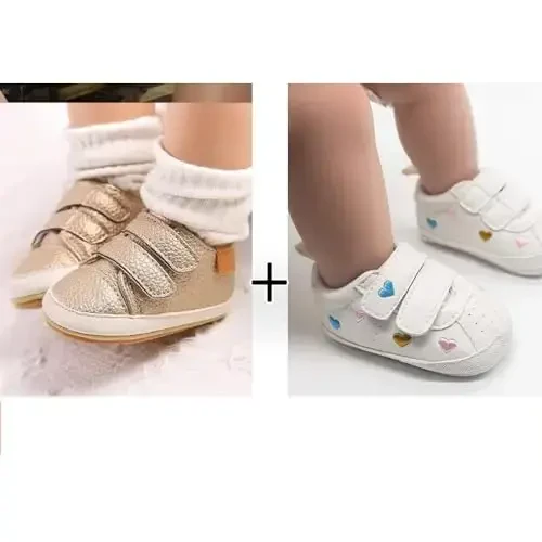 eitwo 2Pairs Baby Shoes,Boys Girls Non-Slip Rubber Sole Sneakers,Unisex Infant Soft Lightweight First Walking Crib Shoes - 3