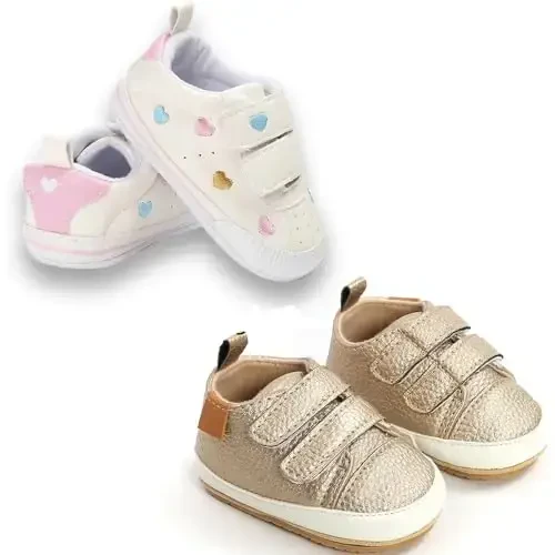eitwo 2Pairs Baby Shoes,Boys Girls Non-Slip Rubber Sole Sneakers,Unisex Infant Soft Lightweight First Walking Crib Shoes - 5