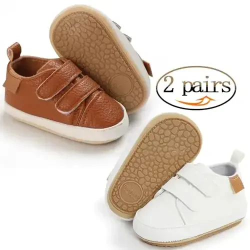 eitwo 2Pairs Baby Shoes,Boys Girls Non-Slip Rubber Sole Sneakers,Unisex Infant Soft Lightweight First Walking Crib Shoes - 3