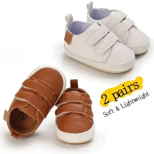 eitwo 2Pairs Baby Shoes,Boys Girls Non-Slip Rubber Sole Sneakers,Unisex Infant Soft Lightweight First Walking Crib Shoes - 4