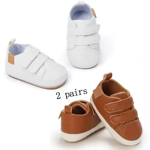 eitwo 2Pairs Baby Shoes,Boys Girls Non-Slip Rubber Sole Sneakers,Unisex Infant Soft Lightweight First Walking Crib Shoes - 5