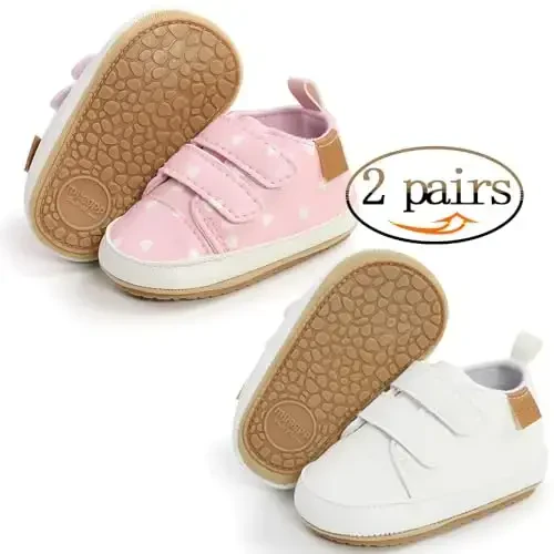 eitwo 2Pairs Baby Shoes,Boys Girls Non-Slip Rubber Sole Sneakers,Unisex Infant Soft Lightweight First Walking Crib Shoes - 2