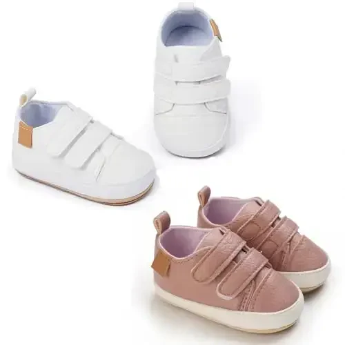 eitwo 2Pairs Baby Shoes,Boys Girls Non-Slip Rubber Sole Sneakers,Unisex Infant Soft Lightweight First Walking Crib Shoes - 4
