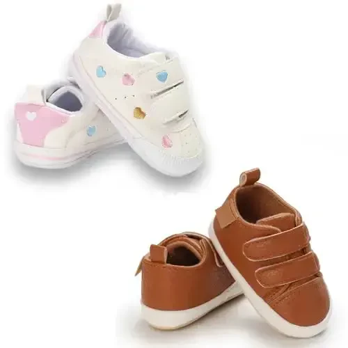 eitwo 2Pairs Baby Shoes,Boys Girls Non-Slip Rubber Sole Sneakers,Unisex Infant Soft Lightweight First Walking Crib Shoes - 5