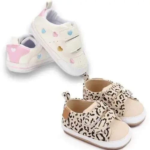 eitwo 2Pairs Baby Shoes,Boys Girls Non-Slip Rubber Sole Sneakers,Unisex Infant Soft Lightweight First Walking Crib Shoes - 5