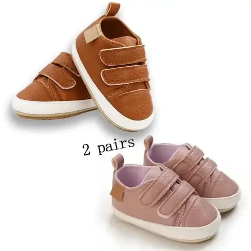 eitwo 2Pairs Baby Shoes,Boys Girls Non-Slip Rubber Sole Sneakers,Unisex Infant Soft Lightweight First Walking Crib Shoes - 4