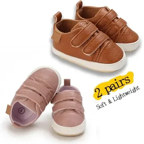 eitwo 2Pairs Baby Shoes,Boys Girls Non-Slip Rubber Sole Sneakers,Unisex Infant Soft Lightweight First Walking Crib Shoes - 5