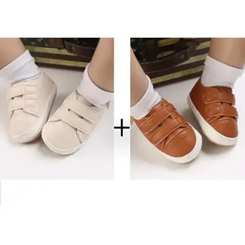 eitwo 2Pairs Baby Shoes,Boys Girls Non-Slip Rubber Sole Sneakers,Unisex Infant Soft Lightweight First Walking Crib Shoes - 2