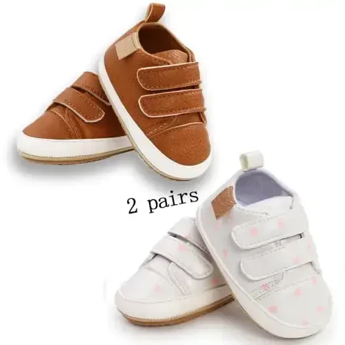 eitwo 2Pairs Baby Shoes,Boys Girls Non-Slip Rubber Sole Sneakers,Unisex Infant Soft Lightweight First Walking Crib Shoes - 5