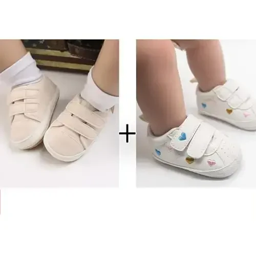 eitwo 2Pairs Baby Shoes,Boys Girls Non-Slip Rubber Sole Sneakers,Unisex Infant Soft Lightweight First Walking Crib Shoes - 3