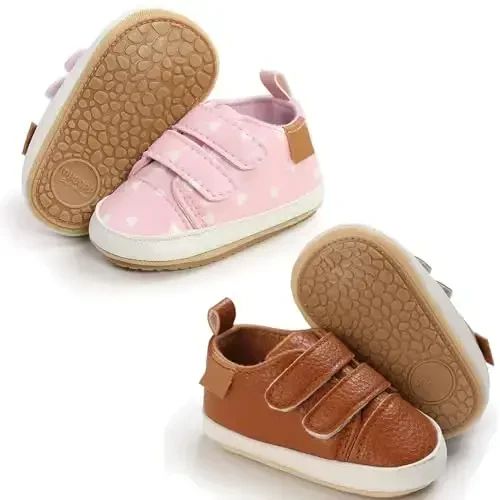 eitwo 2Pairs Baby Shoes,Boys Girls Non-Slip Rubber Sole Sneakers,Unisex Infant Soft Lightweight First Walking Crib Shoes - 1