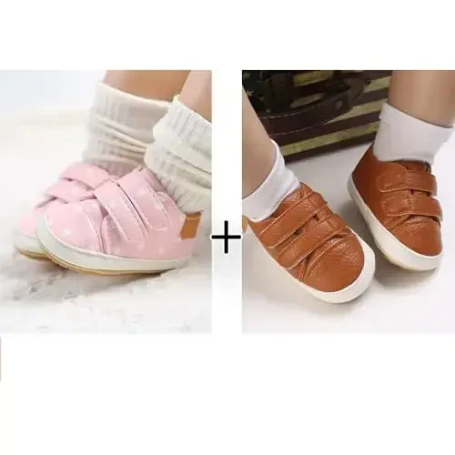 eitwo 2Pairs Baby Shoes,Boys Girls Non-Slip Rubber Sole Sneakers,Unisex Infant Soft Lightweight First Walking Crib Shoes - 2
