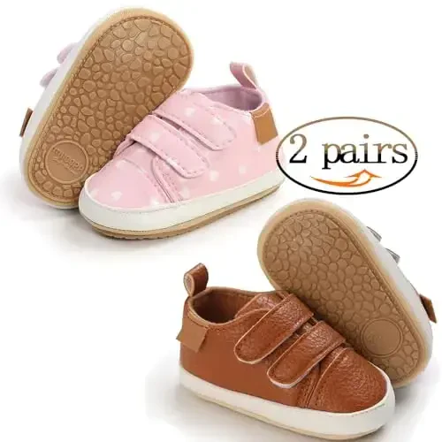 eitwo 2Pairs Baby Shoes,Boys Girls Non-Slip Rubber Sole Sneakers,Unisex Infant Soft Lightweight First Walking Crib Shoes - 3