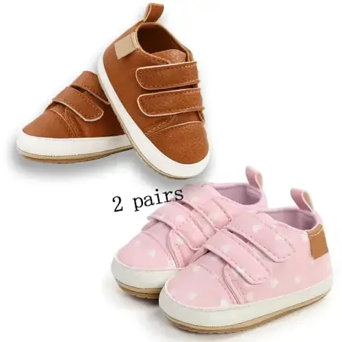 eitwo 2Pairs Baby Shoes,Boys Girls Non-Slip Rubber Sole Sneakers,Unisex Infant Soft Lightweight First Walking Crib Shoes - 4