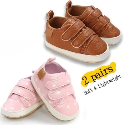 eitwo 2Pairs Baby Shoes,Boys Girls Non-Slip Rubber Sole Sneakers,Unisex Infant Soft Lightweight First Walking Crib Shoes - 5