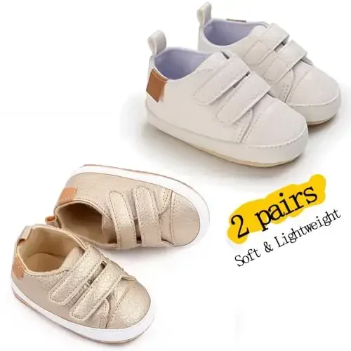 eitwo 2Pairs Baby Shoes,Boys Girls Non-Slip Rubber Sole Sneakers,Unisex Infant Soft Lightweight First Walking Crib Shoes - 4