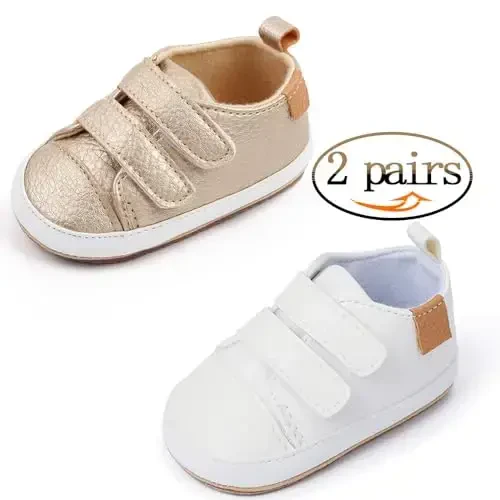 eitwo 2Pairs Baby Shoes,Boys Girls Non-Slip Rubber Sole Sneakers,Unisex Infant Soft Lightweight First Walking Crib Shoes - 6