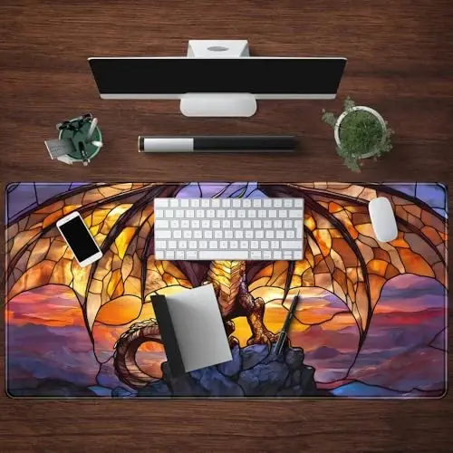 Dragon Desk Mat Large Mouse Pad XXL Extended Gaming, Gamer Gift Play Mat Desk Mousepad with Stitched Edges, Keyboard Mouse Mat for Work Game Office 31.5x15.7 in-Gift for Boyfriend or Son - 4