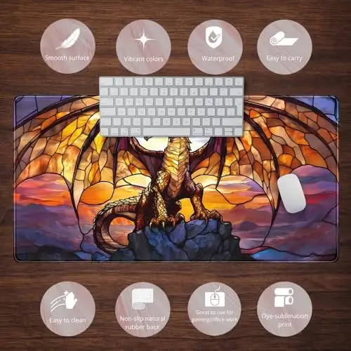 Dragon Desk Mat Large Mouse Pad XXL Extended Gaming, Gamer Gift Play Mat Desk Mousepad with Stitched Edges, Keyboard Mouse Mat for Work Game Office 31.5x15.7 in-Gift for Boyfriend or Son - 6