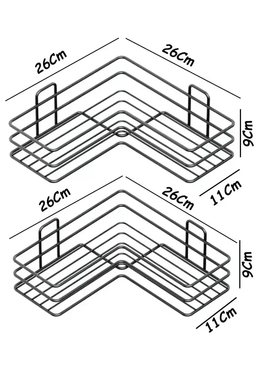 Екита ёпиштириладиган ванна бурчак рафи, душ шампунлиги, девор ташкилотчиси, қора металл. - 6