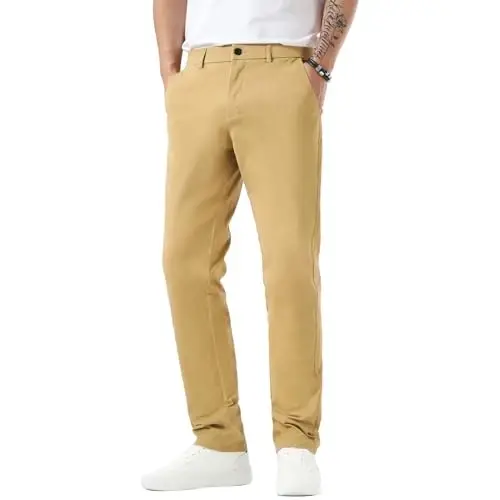 Plaid&Plain Men’s Slim Fit Khaki Pants Men’s Tapered Chino Pants - 1