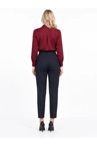 Ekose Kumaş Toka Detay Havuç Paça Pantolon - Lacivert - 6