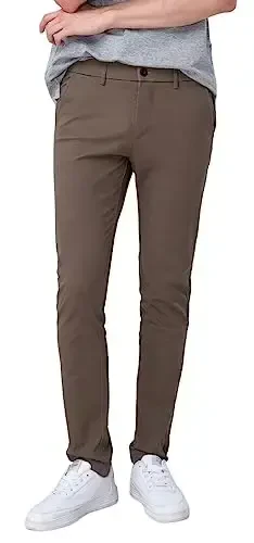 Plaid&Plain Men's Skinny Stretchy Khaki Pants Colored Pants Slim Fit Slacks Tapered Trousers - 1