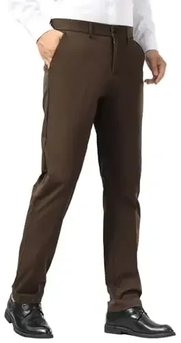 Plaid&Plain Men's Dress Pants Slim Fit Stretch Khaki Pants Wrinkle Free 