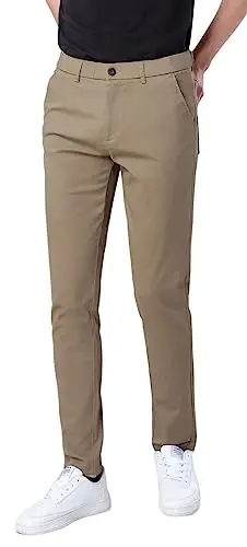 Plaid&Plain Men's Skinny Stretchy Khaki Pants Colored Pants Slim Fit Slacks Tapered Trousers - 1