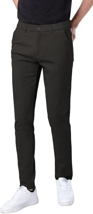 Plaid&Plain Men's Skinny Stretchy Khaki Pants Colored Pants Slim Fit Slacks Tapered Trousers - 1