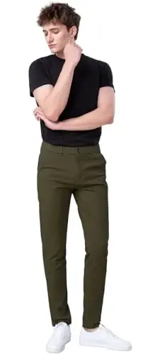 Plaid&Plain Men's Skinny Stretchy Khaki Pants Colored Pants Slim Fit Slacks Tapered Trousers - 3