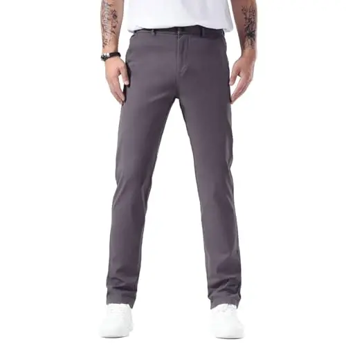 Plaid&Plain Men’s Slim Fit Khaki Pants Men’s Tapered Chino Pants 