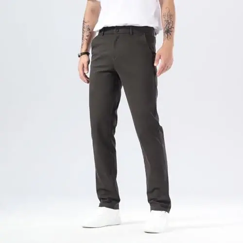 Plaid&Plain Men’s Slim Fit Khaki Pants Men’s Tapered Chino Pants - 2