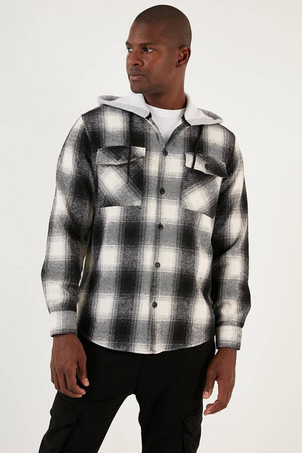 Siyah Ekoseli Çift Cepli Kapüşonlu Oduncu Erkek Gömlek CF22W2650-Siyah - 18