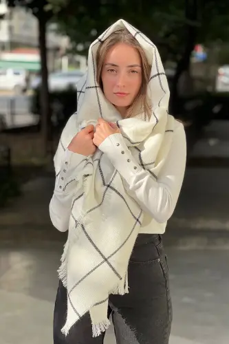 Ekoseli ingichka chiziqli sharf - oq ekoseli - 3
