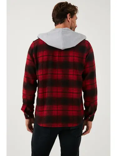 Ekoseli Juft cho'ntakli Kapüşonli Oduncu Ko'ylak CF22W2650-Qizil - 8