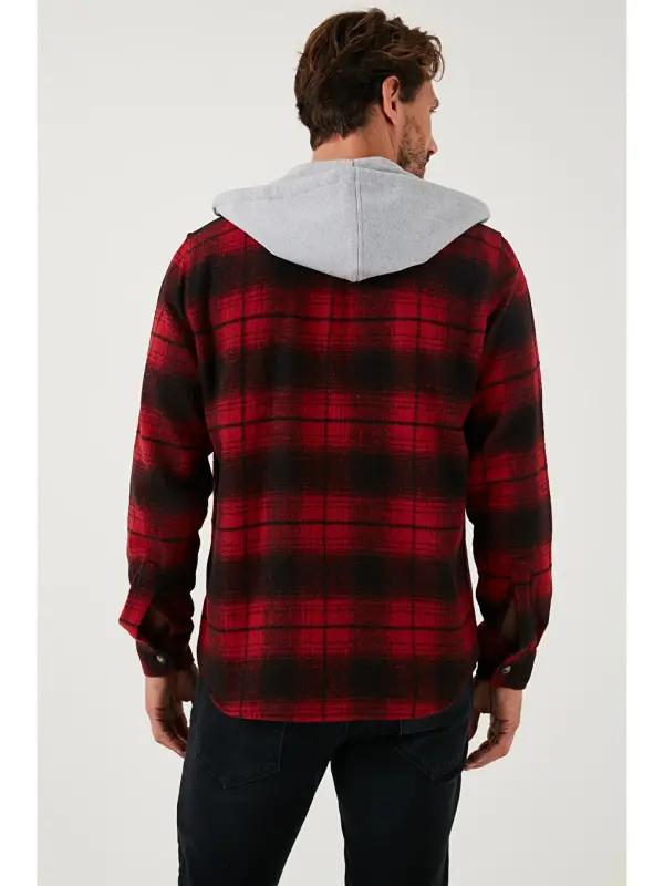 Ekoseli Juft cho'ntakli Kapüşonli Oduncu Ko'ylak CF22W2650-Qizil - 8