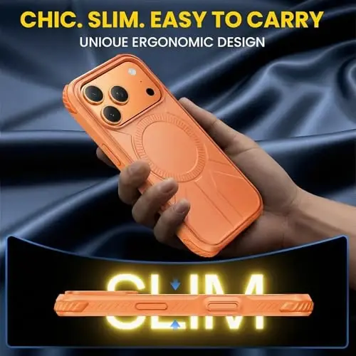 For iPhone 17 Pro Max Case with[Screen and Camera Lens Protectors]*1，Orange | 3 in 1 Heavy Duty Case ,7X Military-Grade Drop Protection ,Fits MagSafe ,Rugged & Slim shockproof Case for iPhone 17 Pro Max - 6