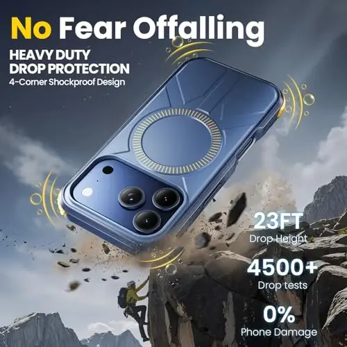 Ekran Koruyucu ve Kamera Mercek Koruyuculu iPhone 17 Pro Max ile Uyumlu Ağır Hizmet Tipi 3'ü 1 Arada Kılıf, 7 Kat Askeri Düşme Koruma, MagSafe Uyumlu, iPhone 17 Pro Max için Dayanıklı ve İnce Darbeye Dayanıklı Kılıf, Mavi - 4