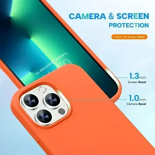 Miracase Designed for iPhone 13 Pro Max Case with Screen Protector,[Soft Anti-Scratch Microfiber Lining],Shockproof Liquid Silicone Rubber Phone Case Cover 6.7 inch, Orange - 5