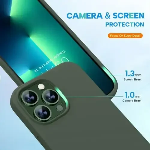 Miracase Designed for iPhone 13 Pro Max Case with Screen Protector,[Soft Anti-Scratch Microfiber Lining],Shockproof Liquid Silicone Rubber Phone Case Cover 6.7 inch, Dark Green - 3