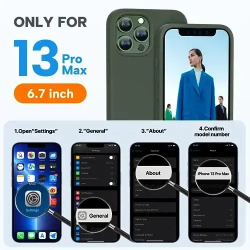 Miracase Designed for iPhone 13 Pro Max Case with Screen Protector,[Soft Anti-Scratch Microfiber Lining],Shockproof Liquid Silicone Rubber Phone Case Cover 6.7 inch, Dark Green - 6