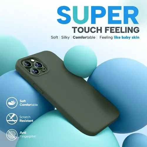 Miracase Designed for iPhone 13 Pro Max Case with Screen Protector,[Soft Anti-Scratch Microfiber Lining],Shockproof Liquid Silicone Rubber Phone Case Cover 6.7 inch, Dark Green - 2