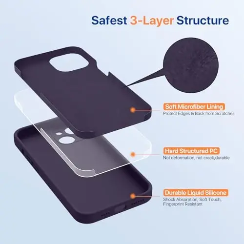 Miracase Designed for iPhone 14 Case with Screen Protector,[Upgraded Enhanced Camera Protection],Shockproof Liquid Silicone Case with Microfiber Lining, 6.1 inch,Dark Purple - 4